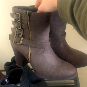 Really cute brown grey booties. I have only worn them once outside.